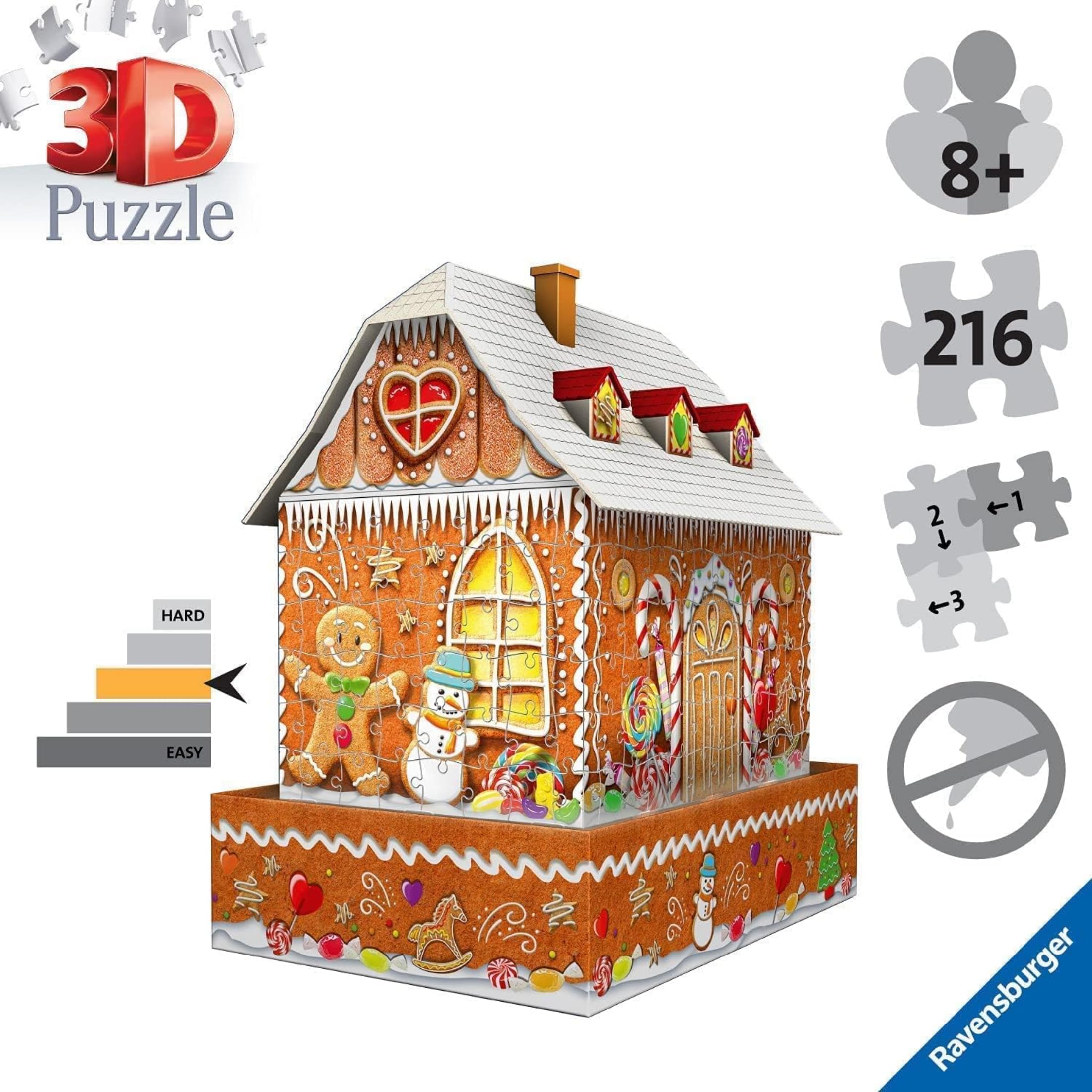 Ravensburger - Puzzle 3D Casa de Jengibre LED 257 Piezas, +8 años