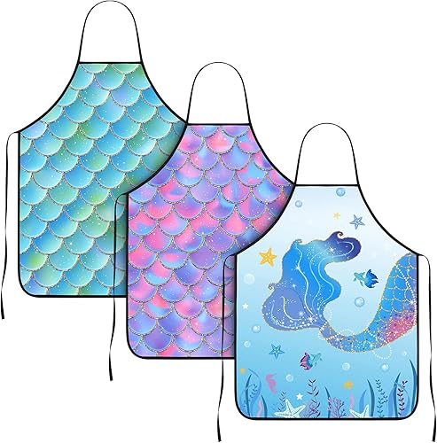 Miniatura 7 de Geyoga Delantal de Halloween de 3 piezas para decoración de Halloween para mujeres y niños, delantal de cocina de sirena, delantal sangriento para