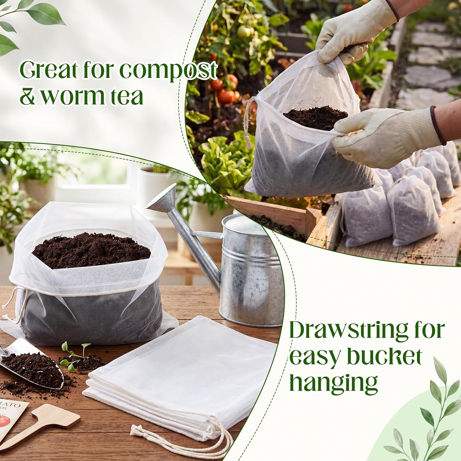 Shappy 10 Pcs Compost Tea Filter Bags with Drawstring, 30.5 x 30.5 cm