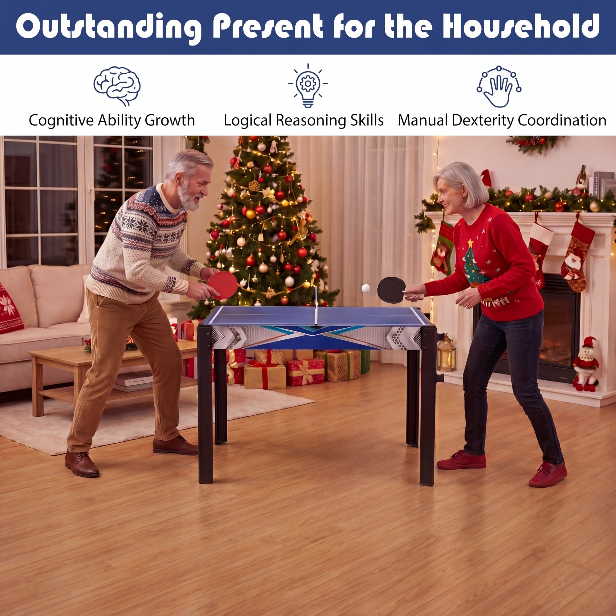 GOPLUS 6 en 1 Table Multi-Jeux avec Basketball, Billard, Hockey, Ping-Pong, Bowling, Palets, Table de Jeu en Bois Empilable Gain de Place avec Accessoires, Jouet d'arcade pour Enfants Adultes