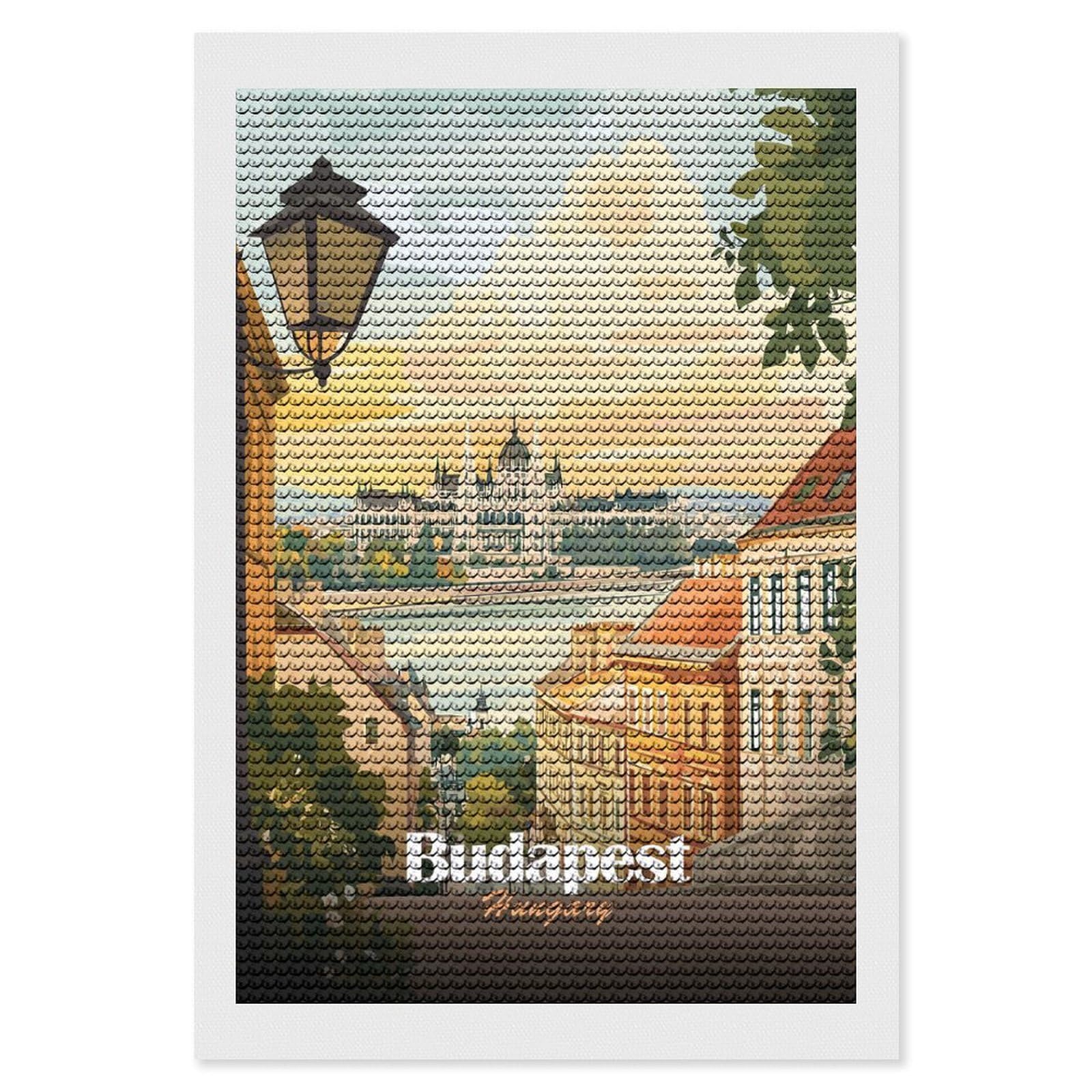 Junmoney Budapest, Hungary Cityscape Illustration(2) Diamond Art Canvas 8"x12", Easy Handmade Project, Complete Accessories, Bedroom Decor, Birthday Gift