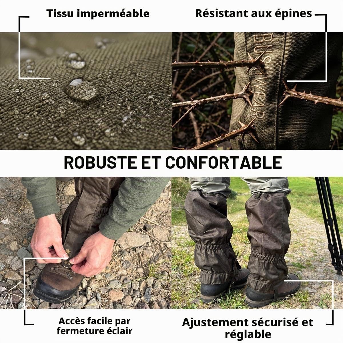 BushWear ThornGuard Pro Guêtres – Protection Imperméable et Anti-Ronces pour Jam