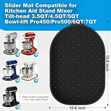 Mixer Slider Mat for KitchenAid Stand Mixer, Silicone Sliding Pad Countertop Protector, Kitchen Aid Slider Mat for Heavy-duty 3.5-7QT Mixer, 360 Easy Slide Appliance Mover Mat, Black