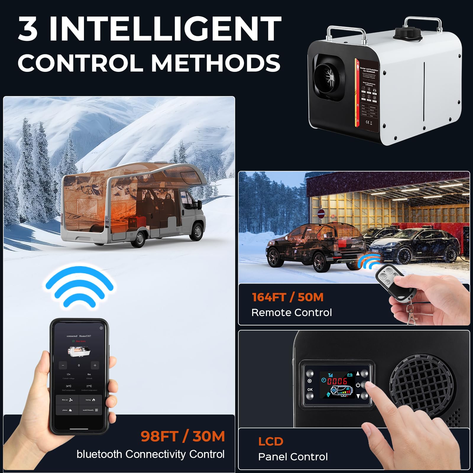 Riscaldatore ad aria diesel, 8 kW 12 V/24 V, portatile, per parcheggio notturno, con display LCD, telecomando, controllo tramite app Bluetooth, bassa rumorosità, per camper, camion, furgoni, roulott