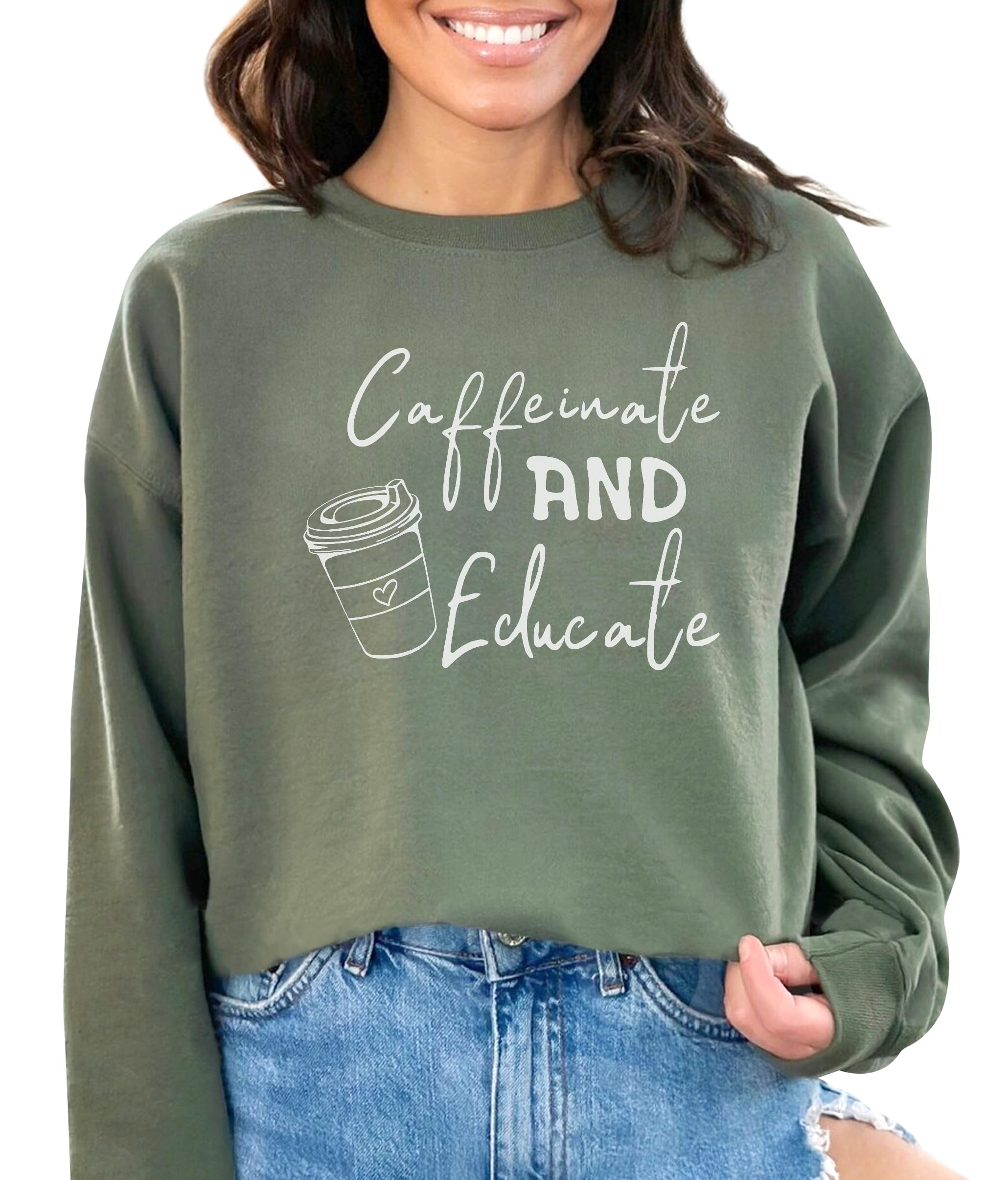 TEEAMORE Caffeinate and Educate Sweatshirt & Hoodie Coffee Lover Sweatshirt & Hoodie #0648
