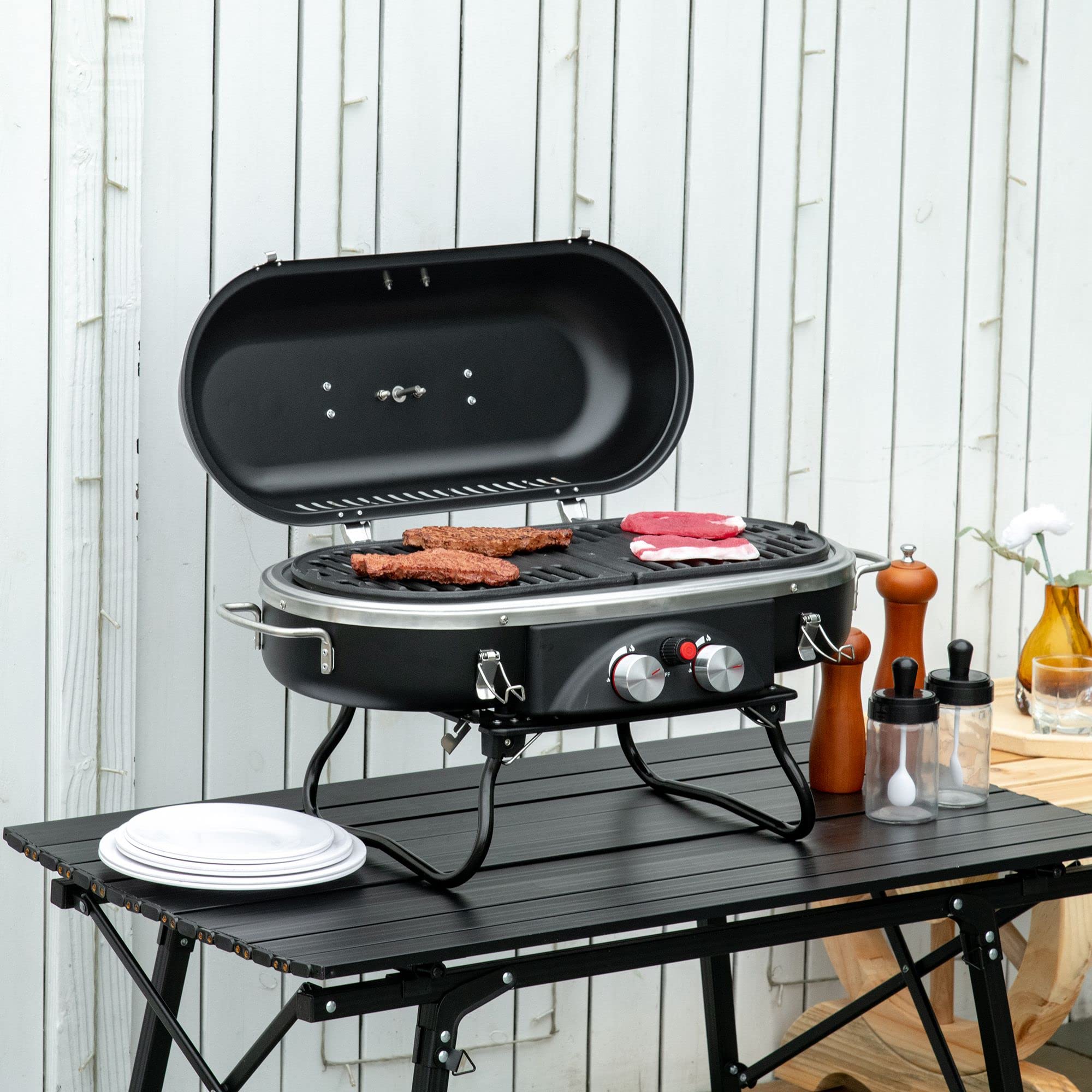 Grill gazowy 2,34 kW, składany, 2 palniki ze stali nierdzewnej