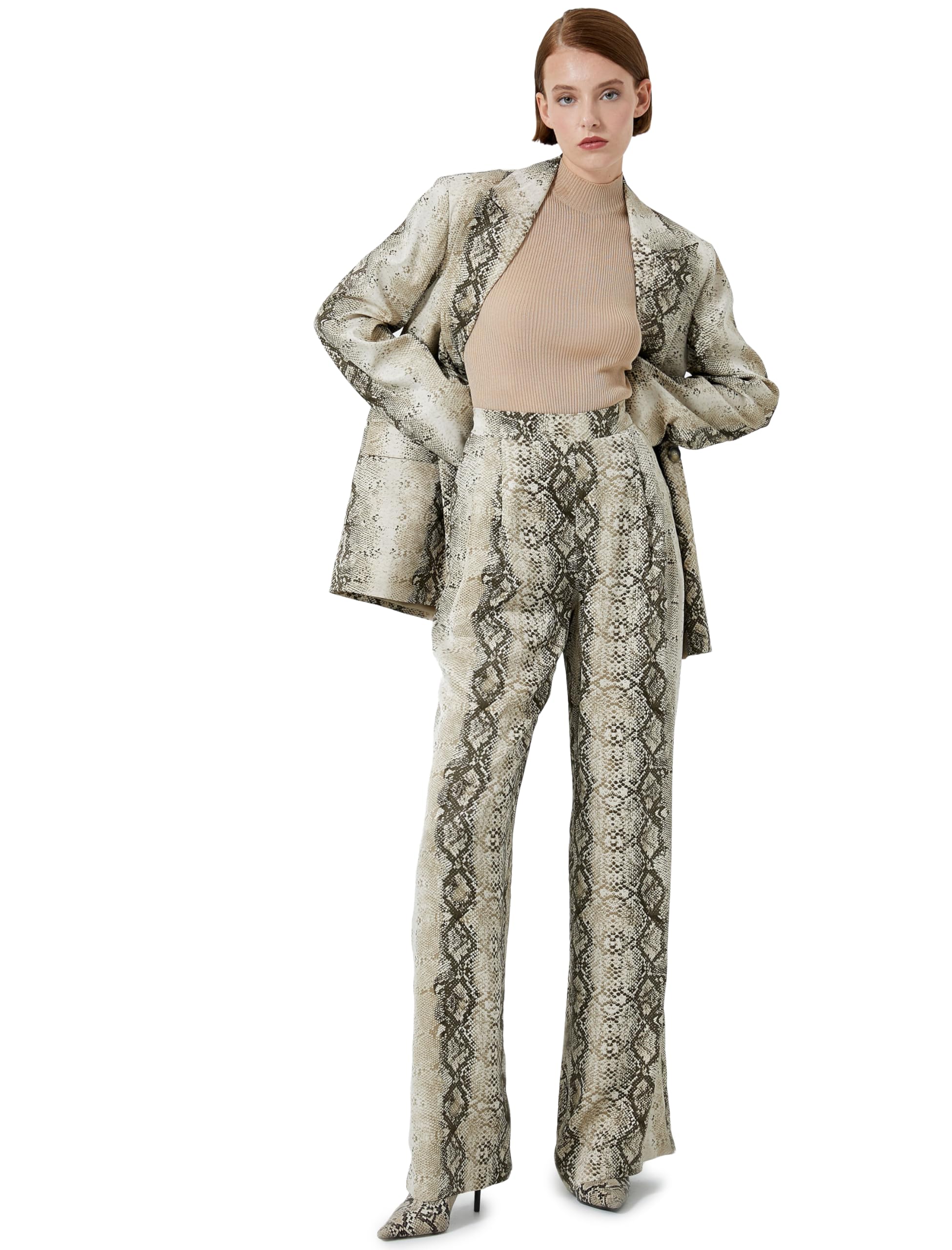 Koton Women Snake Skin Patterned High Rise Wide Leg Trousers
