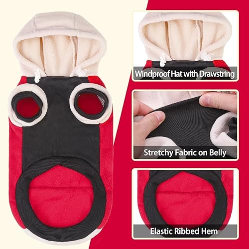 Miniatura 4 de PUPTECK Sudadera de forro polar con capucha para perro, ropa suave y cálida para perros pequeños y medianos, para otoño e invierno, rojocrema, ML