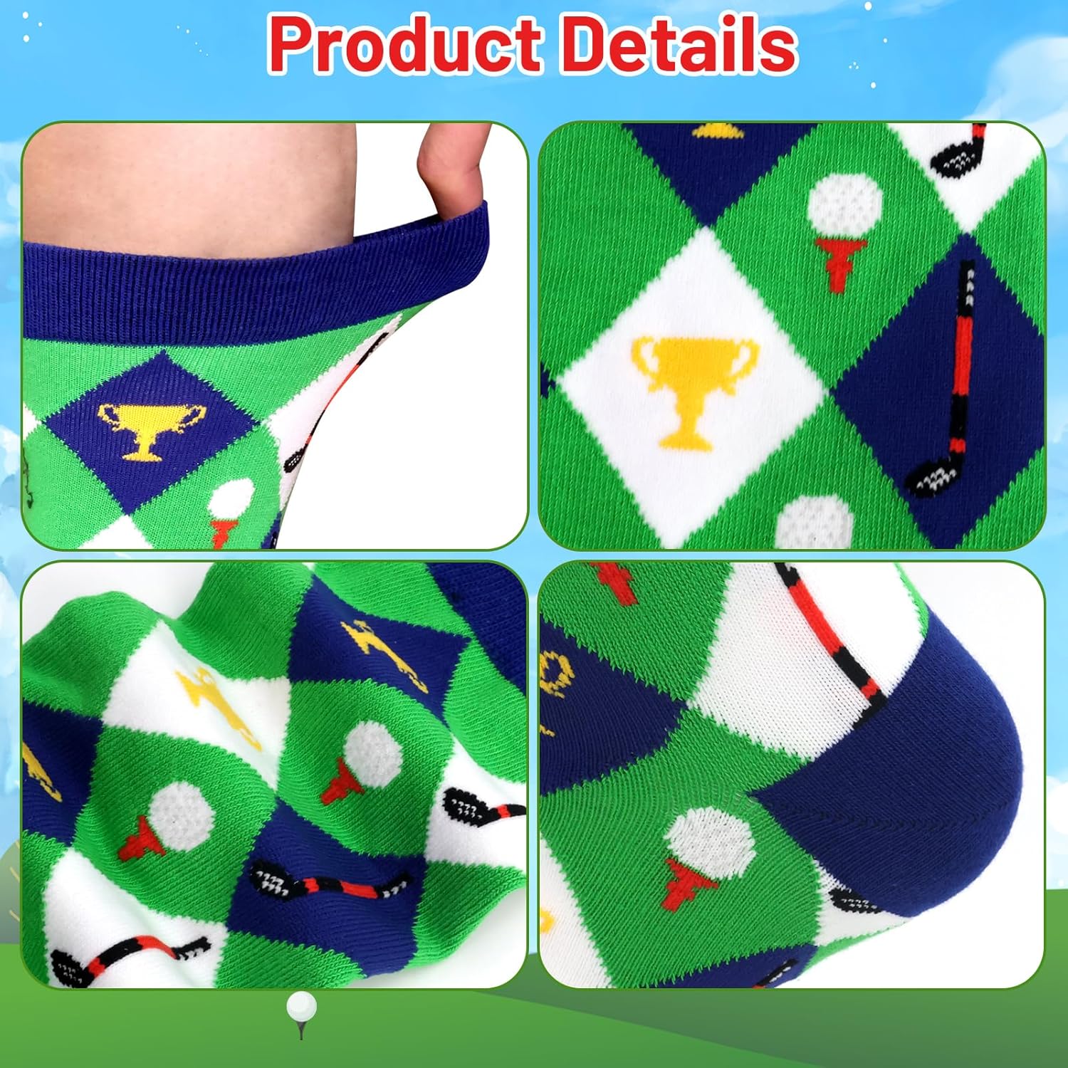 Fancy Land 6 Pairs Funny Golf Socks Men Women Valentines Gifts for Golf Lover Birthday Holiday Party Supplies - Image 4