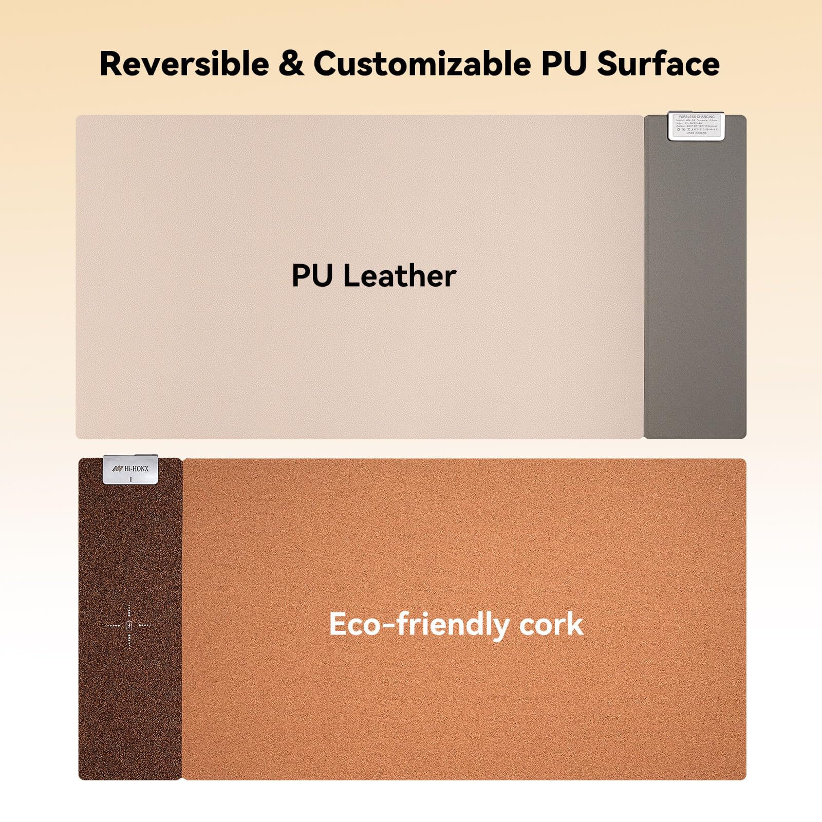 Alfombrilla de mouse de carga inalámbrica de corcho ecológico 3 en 1, alfombrilla de mouse de carga rápida de doble cara, extra grande, impermeable, protector de escritorio de oficina y maquillaje