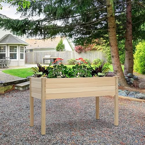 Miniatura 7 de Peachtree Press Inc Jardinera elevada de madera elevada para jardín al aire libre, kit de caja de cultivo con patas para cultivar flores, verduras y