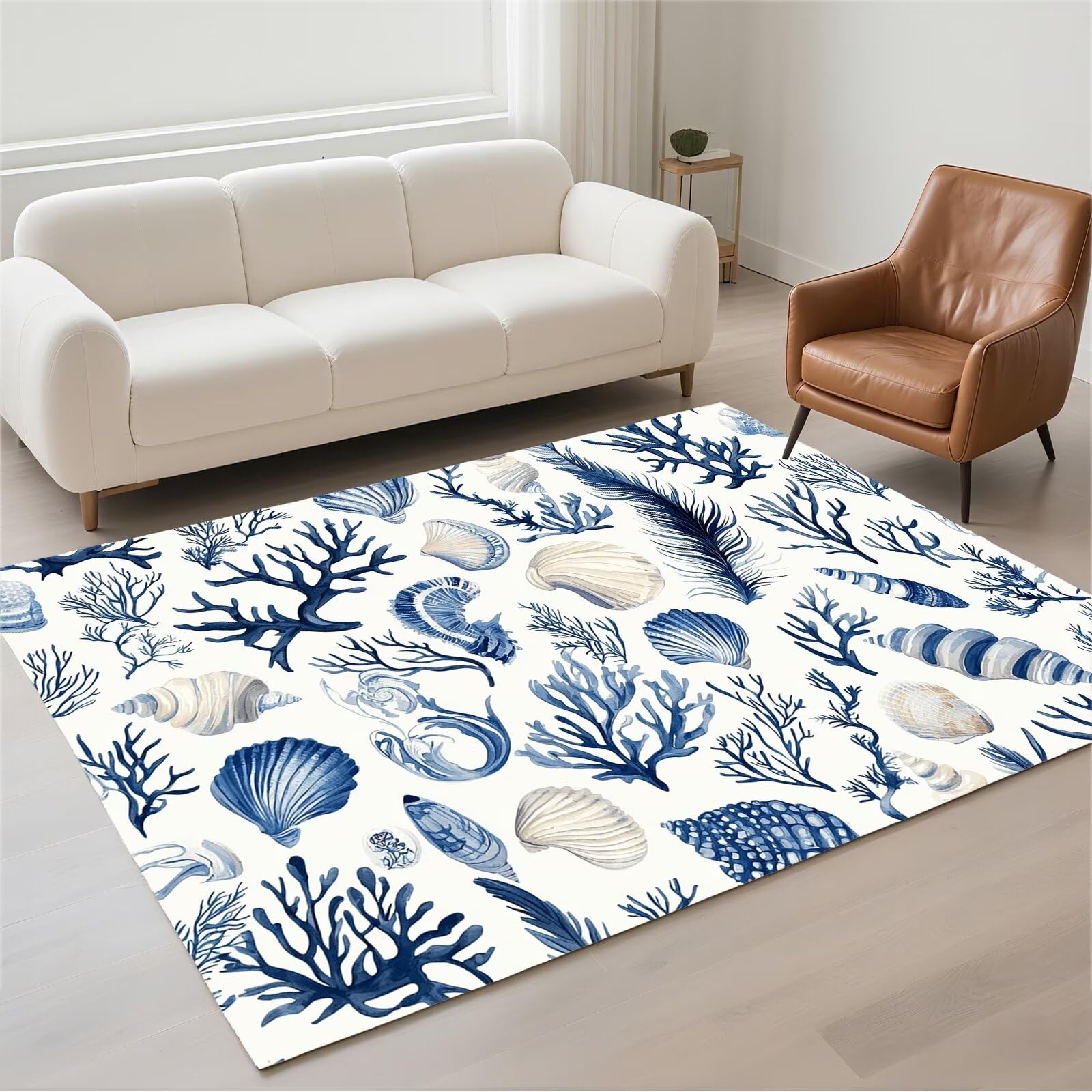 Tapis de salon modern 80x150cm shells lavable et antidérapant pour chambre