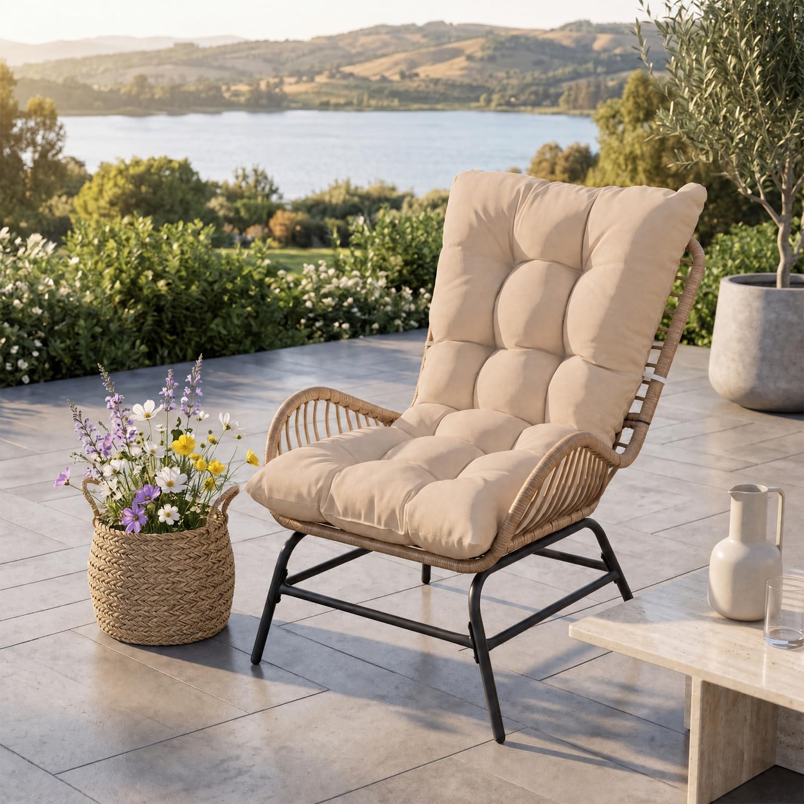 GIANTEX Sillón de jardín de ratán, silla de jardín para exteriores