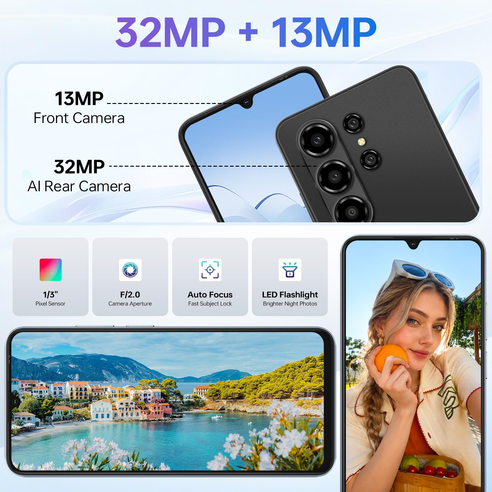 Blackview WAVE 10 Smartphone Android 16, 32GB+256GB, 6.88'' 120Hz Telefono | 32MP+13MP Cellulari e Smartphone, 5000mAh Telefono Cellulare, Telefoni 4G Dual SIM/Face ID/Fingerprint/3 Slot/3.5mm Jack/OTG