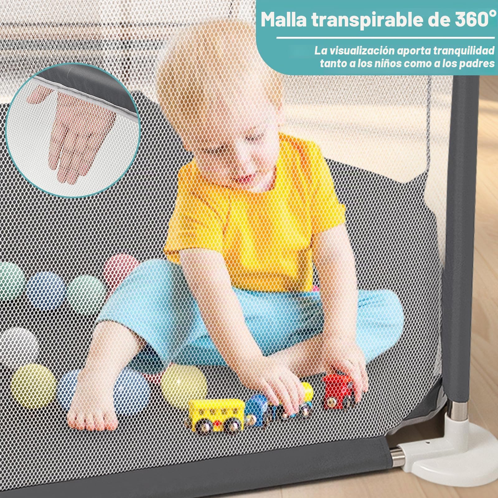 CHOLY Parque infantil para bebés y niños pequeños, parque estable hexagonal con malla transpirable, valla de actividades para niños para interiores y exteriores con bolsa de viaje (Gris oscuro)