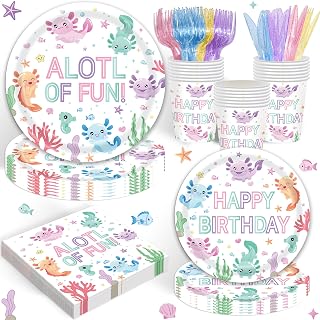 120PCS Axolotl Birthday Party Supplies for Boy Girls Kids alotl of fun Birthday Party Decorations Tableware Set Plates Napkins Cups Set for 20 Guests