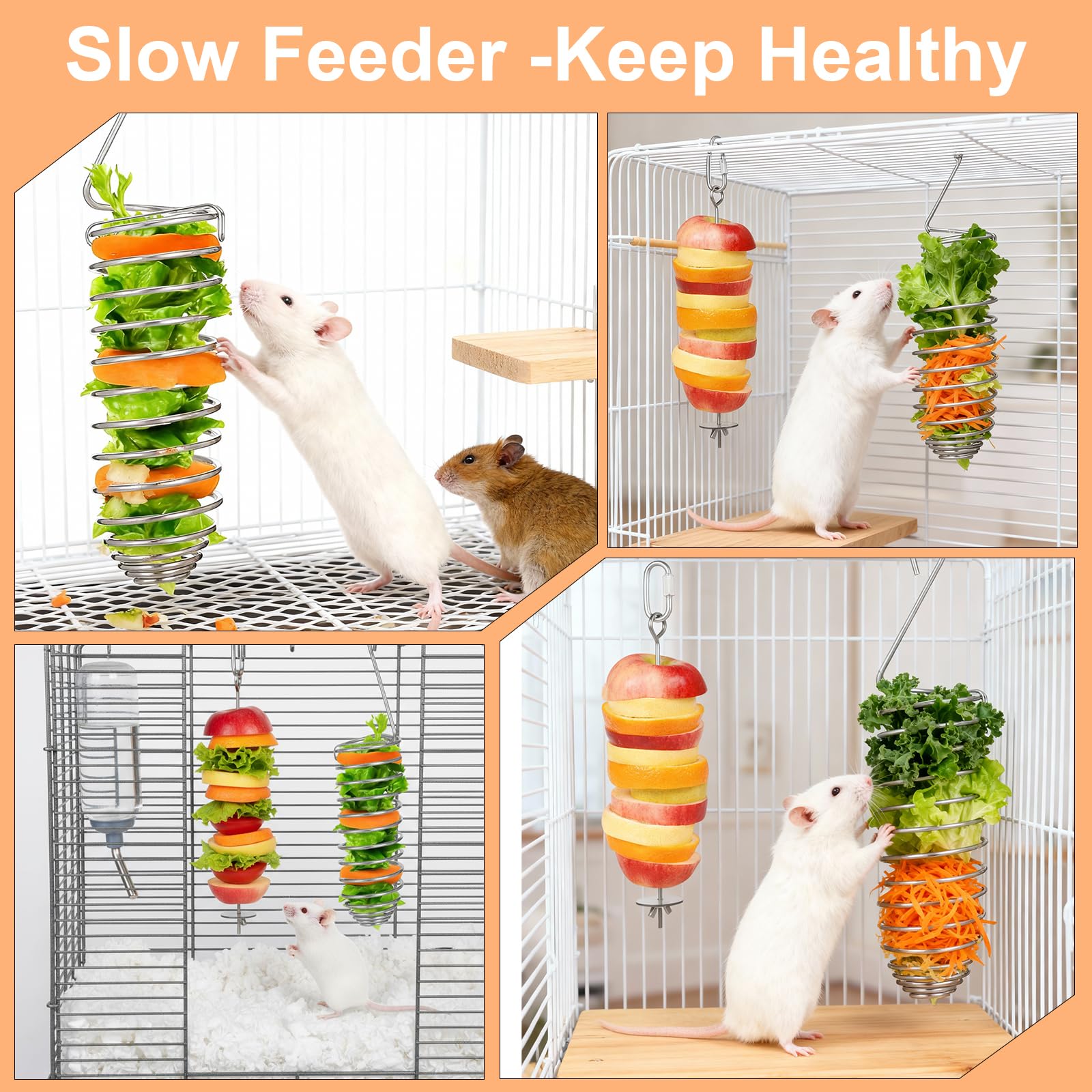 Rat Enrichment Toys Stainless Steel Bird Food Holder Fruit Vegetable Holder Vegetable Skewer Foraging Hanging Feed Tool Slow Feeder Parakeet for Hamster Rodents Bird Parrots 2Pcs - image 3