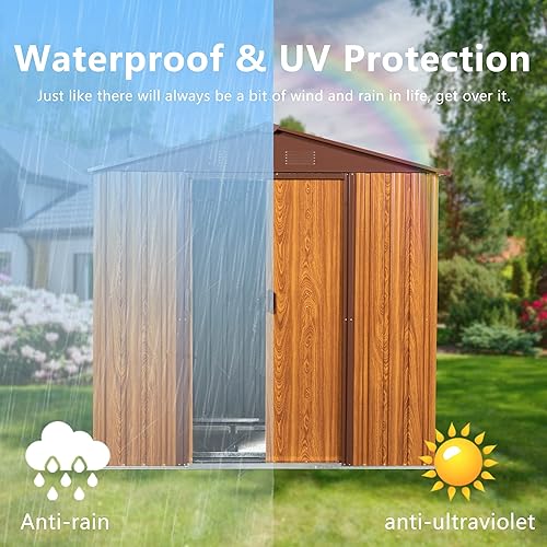 Miniatura 4 de Cobertizo de almacenamiento para exteriores de 6 x 5 pies, cobertizo de jardín de metal con ventilación de aire y puerta corredera, impermeable,