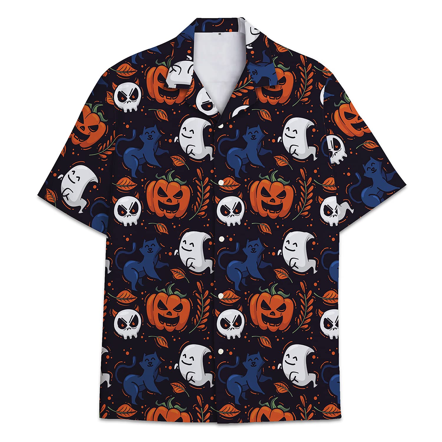 Ghost Animation Pattern Unisex Hawaiian Shirt, Halloween Cheap Floral Short Sleeve Hawaii Shirt, Pumpkin Skull Tropical Hawaian Shirts, Shirt for Men Women