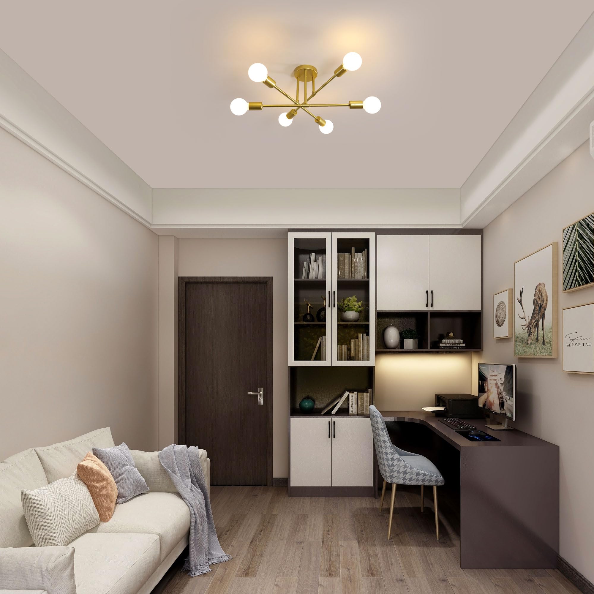 Comely Plafoniera Sputnik Moderno, 6 Luci E27 Lampadario Industriale in Metallo, Oro Lampada da Soffitto Retrò per Soggiorno Camera da Letto Cucina Ristorante