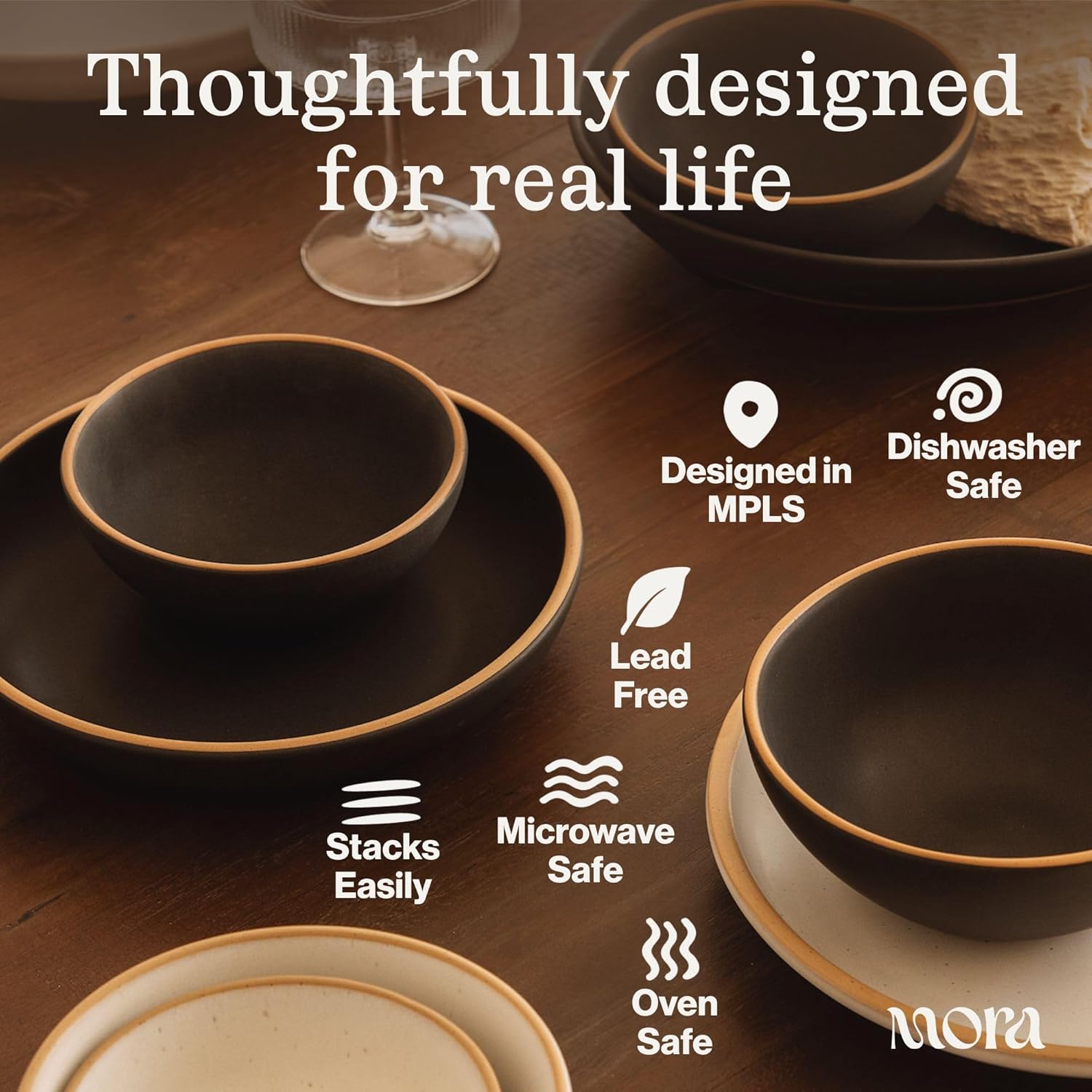 MORA Medium Bowls Set of 4, 28oz Ceramic Pottery Everyday Bowls - Microwave, Oven and Dishwasher Safe - Harvest - Image 4
