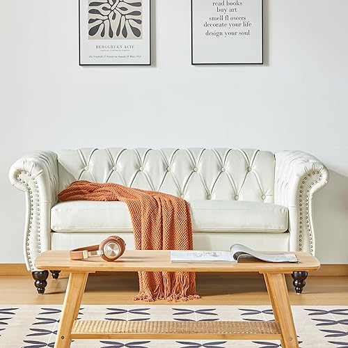 QHITTY Accent Sofa, Chesterfield Loveseat Modern Faux Leather Couch Upholstered Sofa with Tufted Back for Living Room Furniture (White)