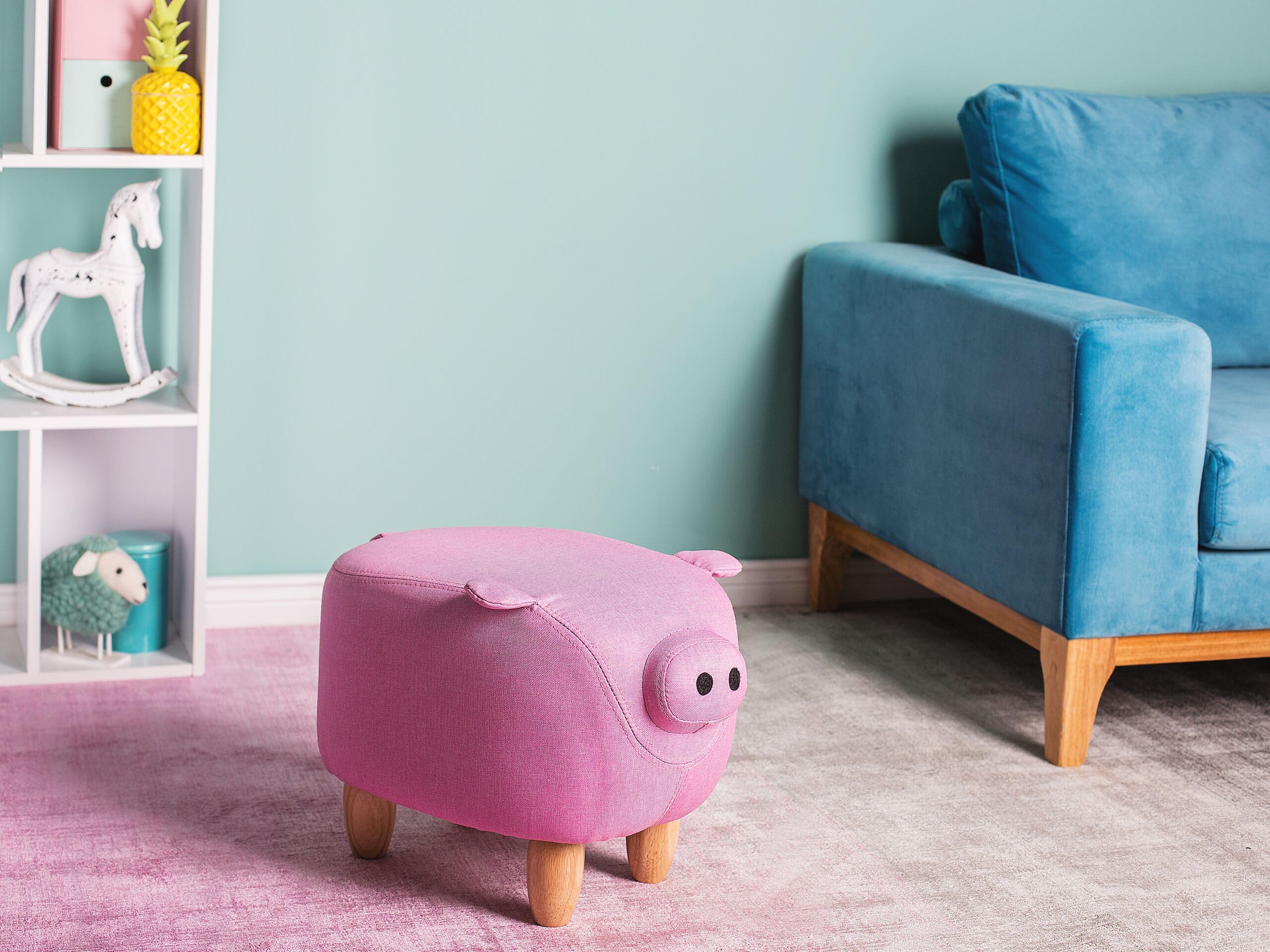 Beliani Verspielter Schweinchen-Hocker in Rosa Tierhocker für Kinder Piggy