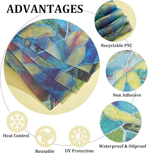 Miniatura 3 de GORGECRAFT 5 piezas de película de privacidad para ventana, película de vidrieras no adhesivas, para tintar, calcomanías decorativas de vidrio,
