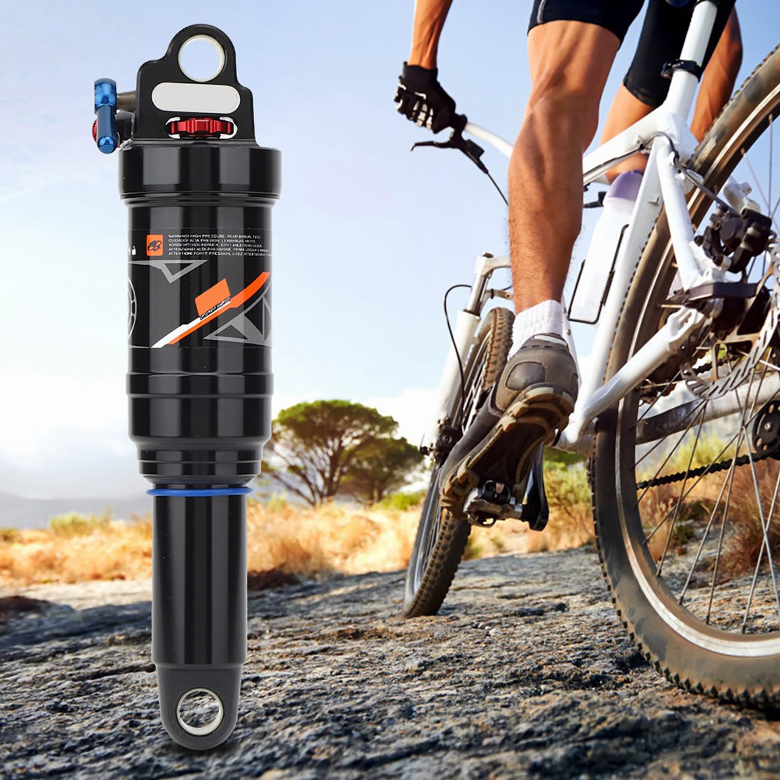 Syrisora Bike Rear Mountain Bike Air Shock with Rebound Lock & Damping Adjustment for Bicycle 165mm 190mm 200mm (190MM)