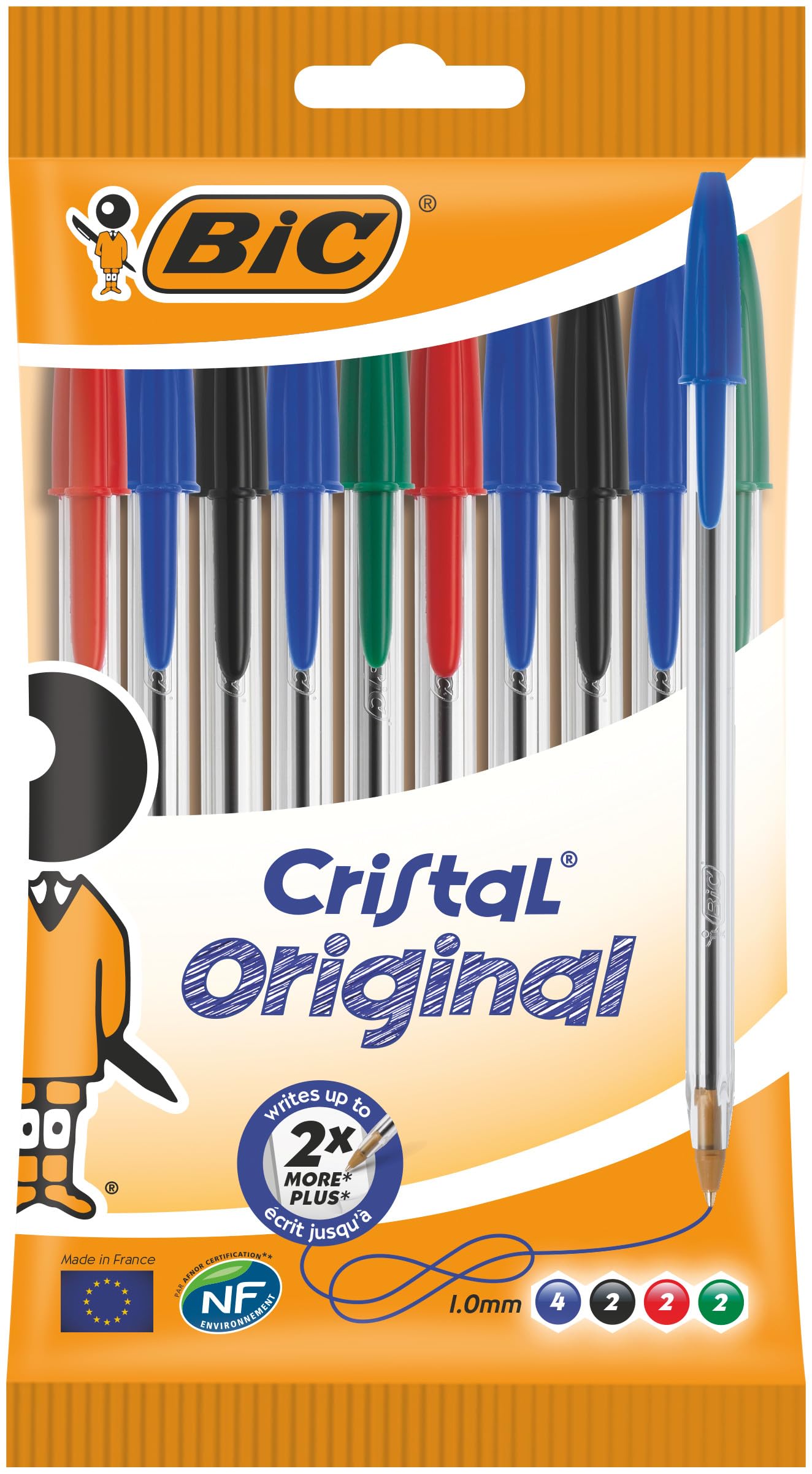 BIC Penne a Sfera, Cristal Original, Colori Assortiti, Punta Media (1,​00 mm), Pacco da 10, per Scrivere a Scuola e a Casa
