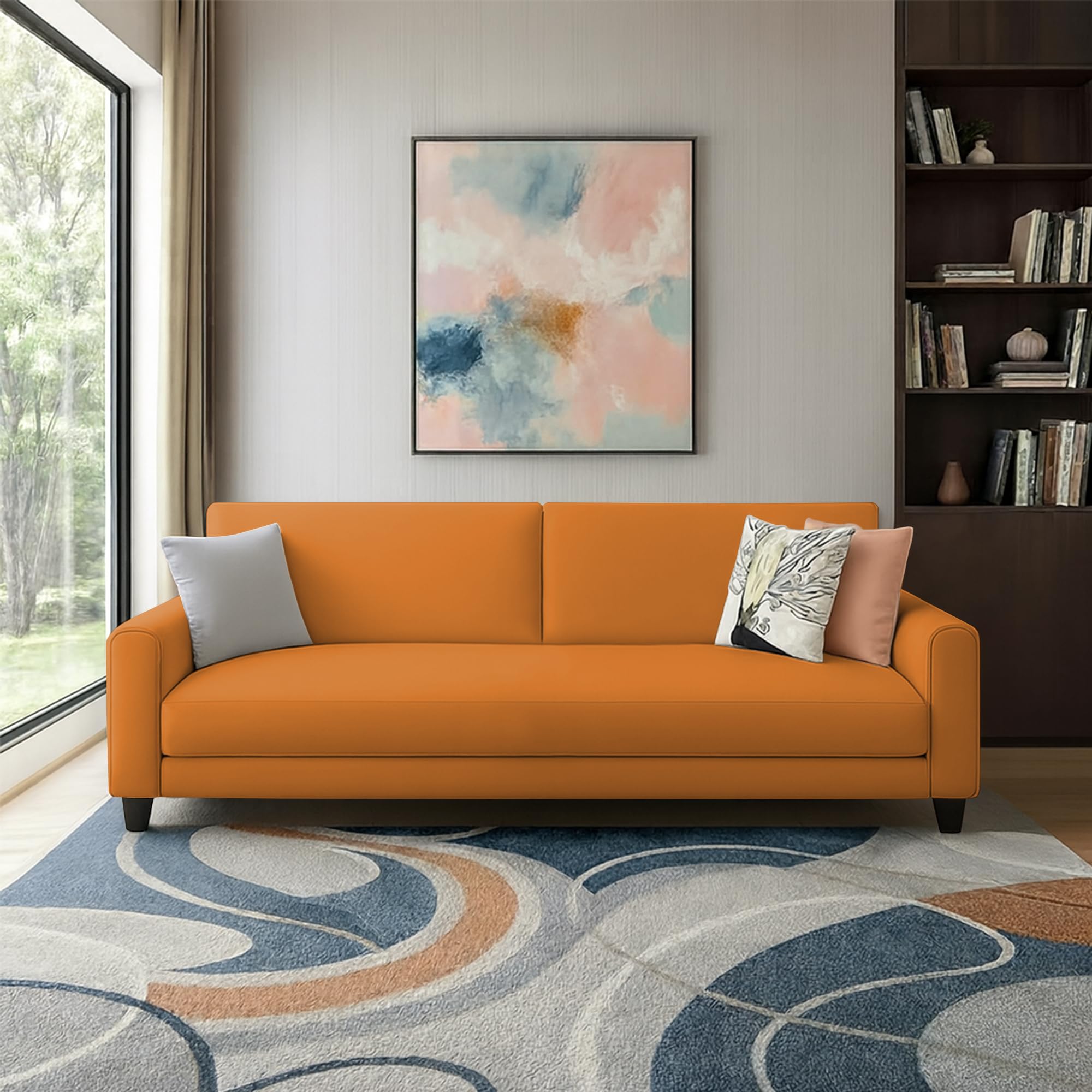 Casaliving Kaven 3 Seater Sofa Set for Living Room (Orange Colour Fabric) Premium Fabric Sofa-image-47