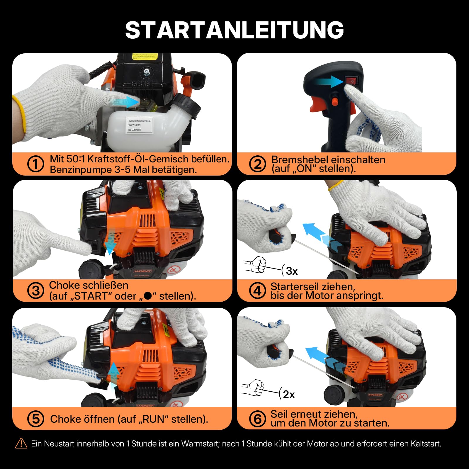 WORKIT Podkaszarka spalinowa 52 cm³, 2 KM, 3 w 1, benzynowa, w zestawie szczotka do chwastów i nóż 40T, szerokość cięcia 46 cm, do zarośli i dużych powierzchni, profesjonalne narzędzie ogrodowe