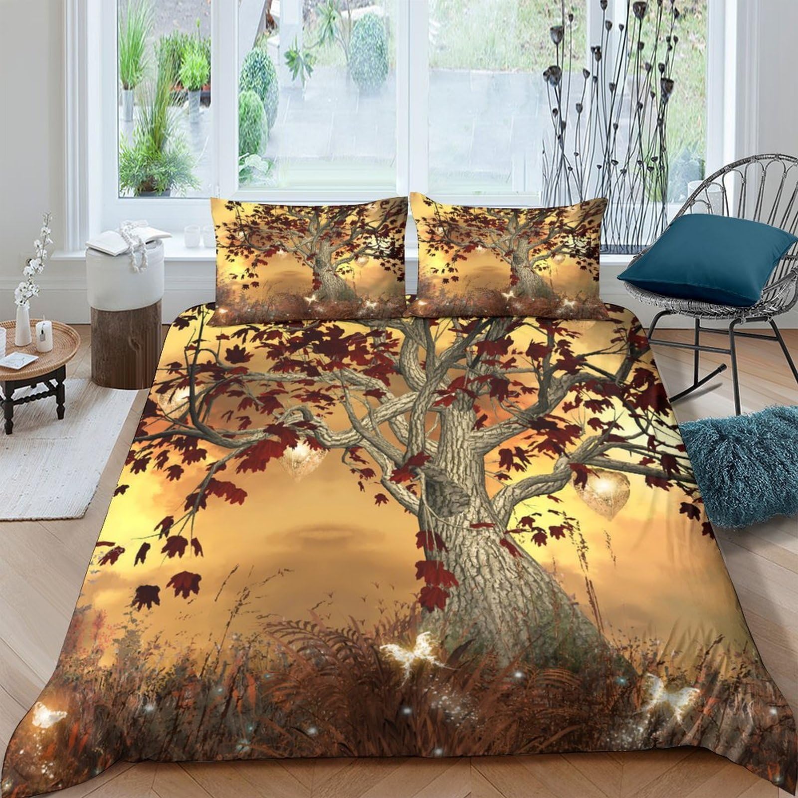 3D Printed Autumn tree Quilt Cover Premium Polyester Fantasy art style Duvet Cover Stain Resistant No Iron for Student Dorm College Accommodation Daily Use Single（140x200cm）
