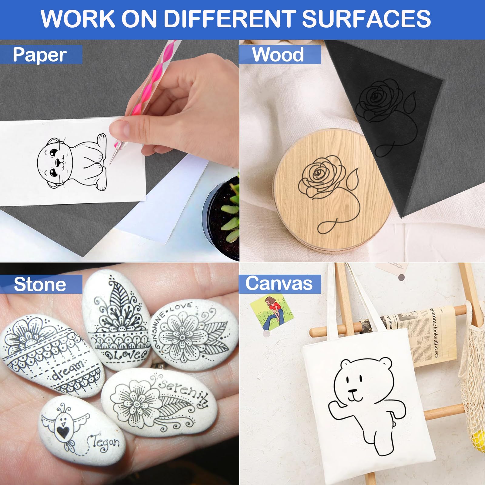 Carta Carbone Nera Per Trasferimento - 100 Fogli A4 | Per Legno, Tela, Ceramica | Ideale Per Disegno E Fai Da Te - Foto 8