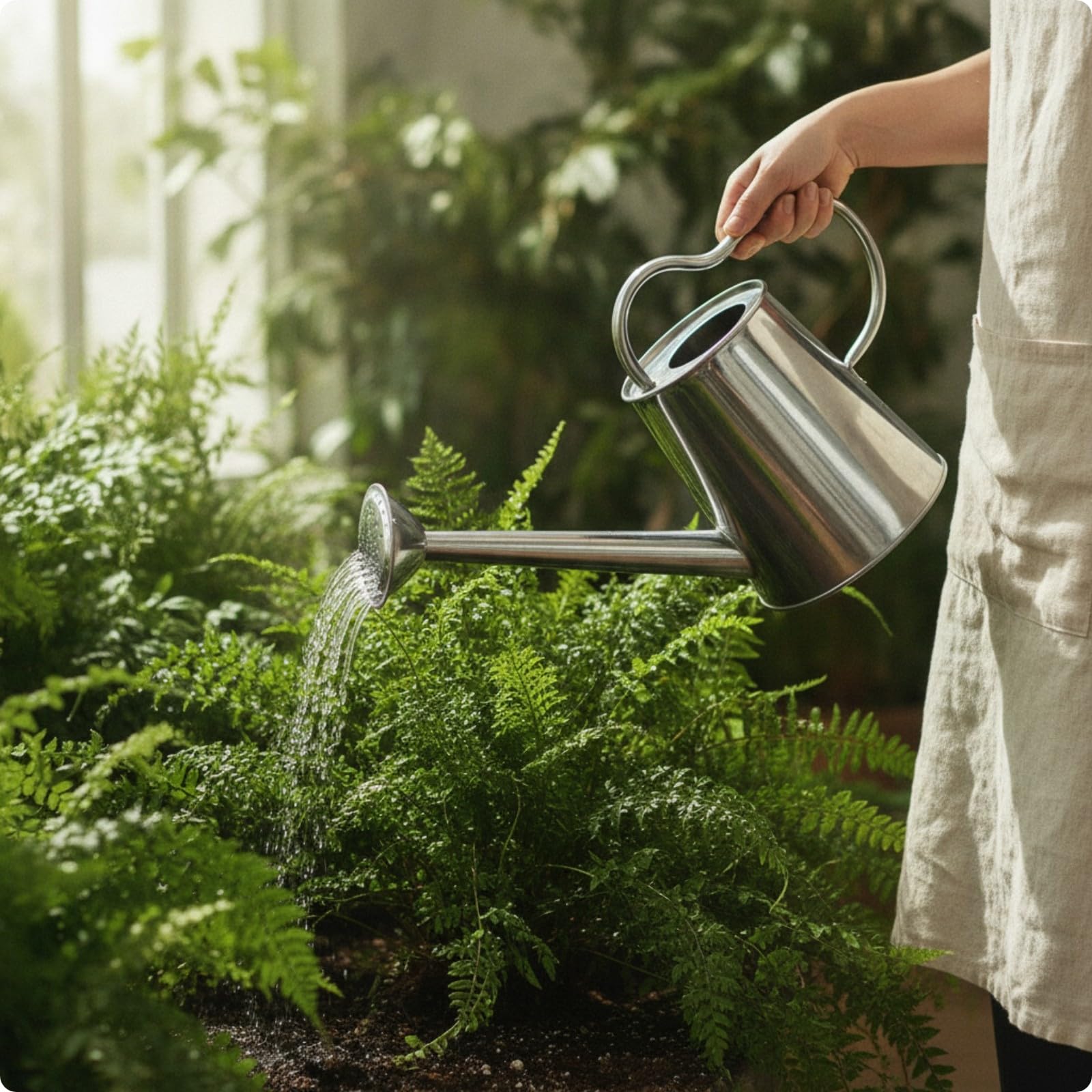Annaffiatoio in Acciaio Inox con Beccuccio Lungo Beccuccio Esteso Ergonomico per Giardino Verde, Terrazza, Davanzale, 2.5L, con Testa Irrigante