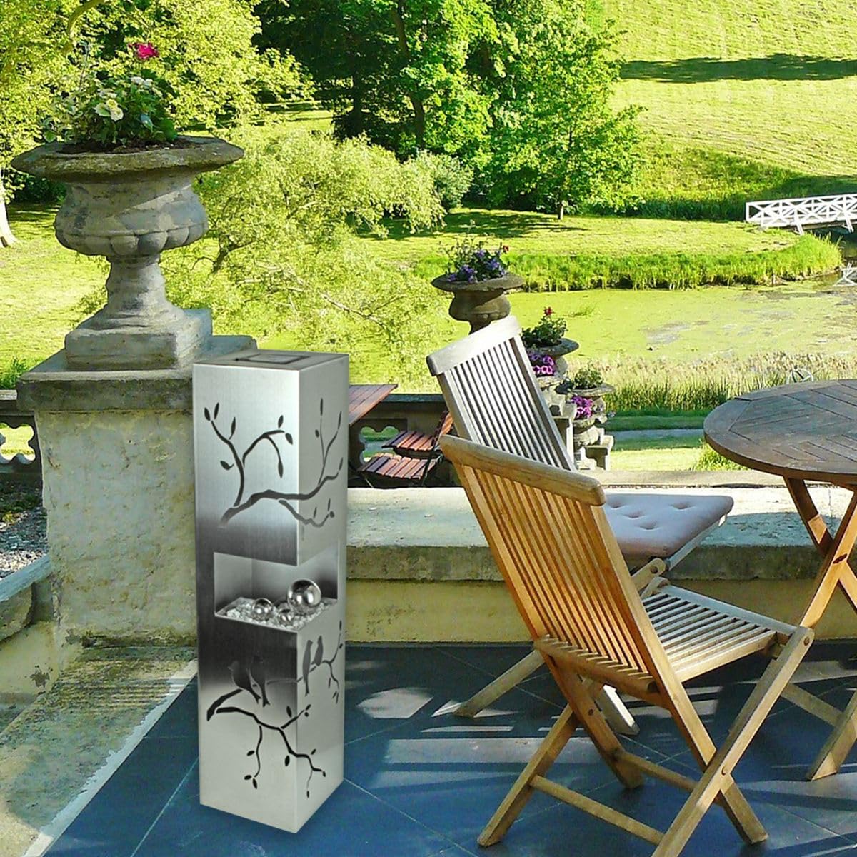 colourliving LED Dekosäule Garten Edelstahlsäule Gartensäule 100 cm mit Kugeln Haustür Dekoration