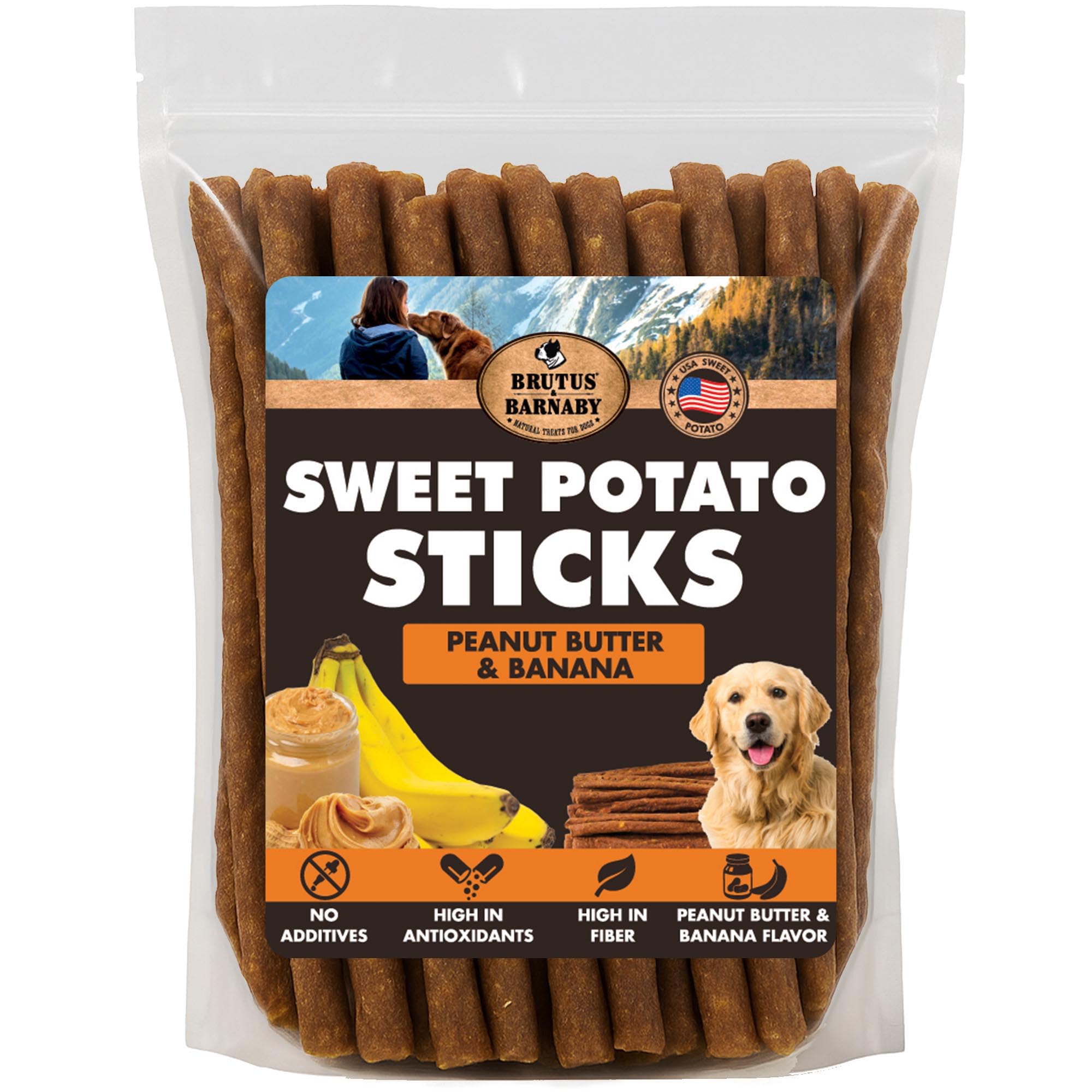 BRUTUS & BARNABY USA Sweet Potato Sticks, Peanut Butter Dog Treats, 2 lb