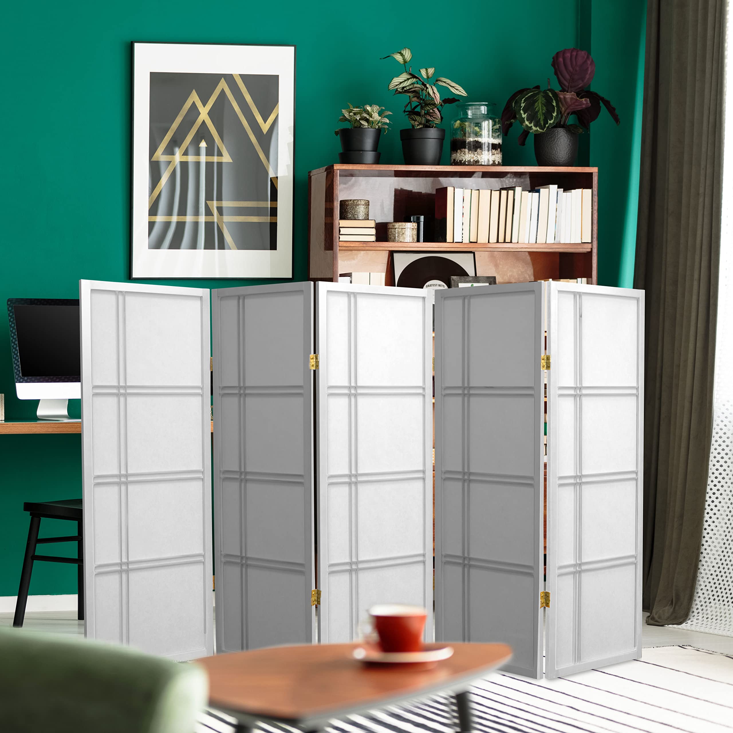 Photo 1 of 4 ft. Short Double Cross Shoji Screen - White - 5 Panels 5 Panel White