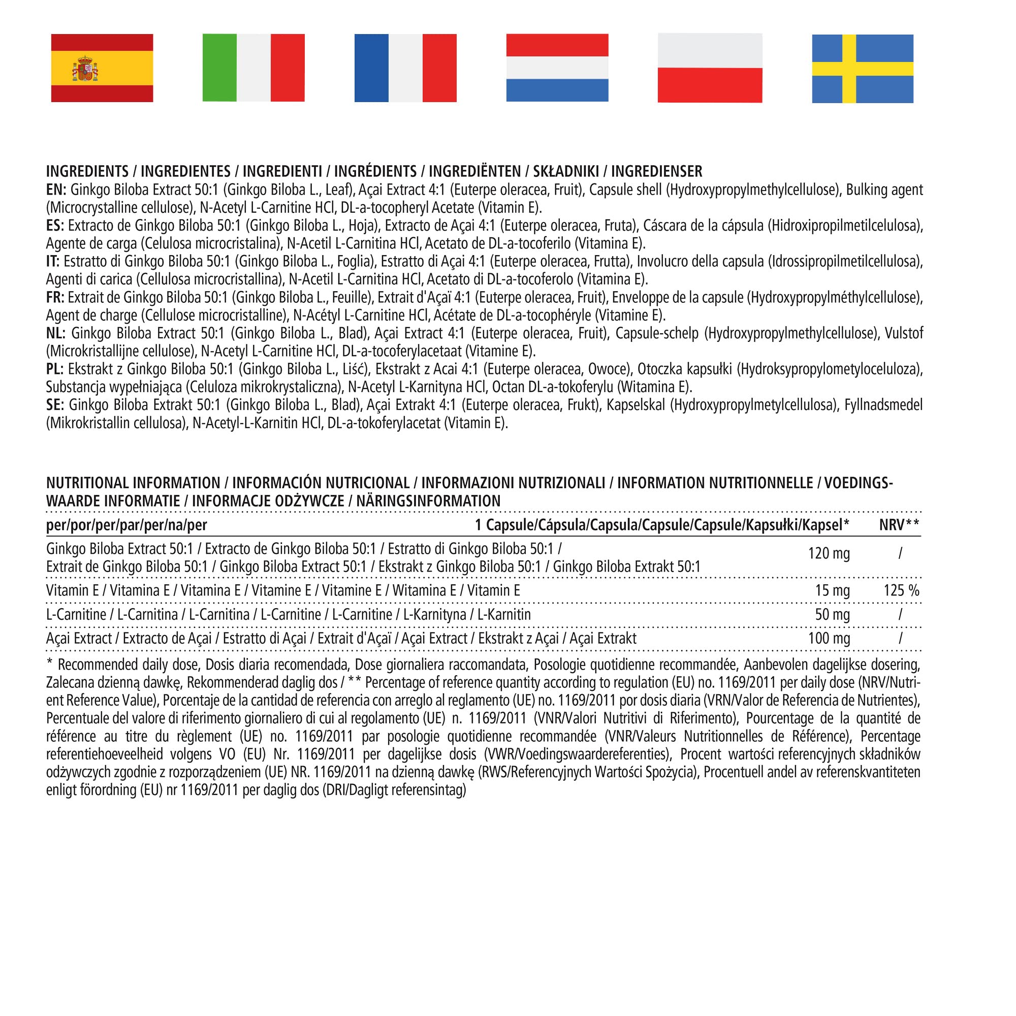 Ginkgo Biloba Complex 6000 mg (50:1) con L Carnitina + Vitamina E e Estratto de Acai, Alto Dosaggio & Vegano, 100 Capsule, Integratore Senza Additivi non Necessari, Qualità Tedesca, Vitamaze