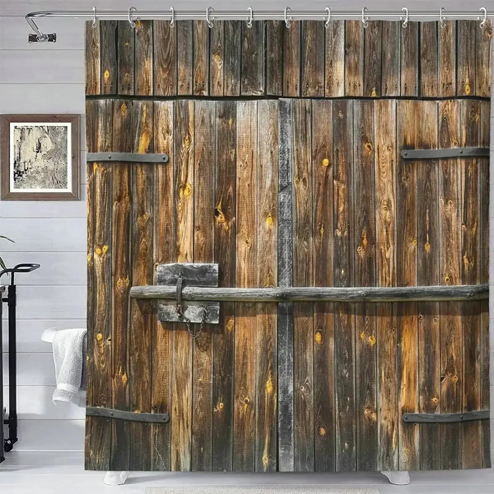 Rideau de douche imperméable anti-éclaboussures aspect porte en bois pour rénover la salle de bain