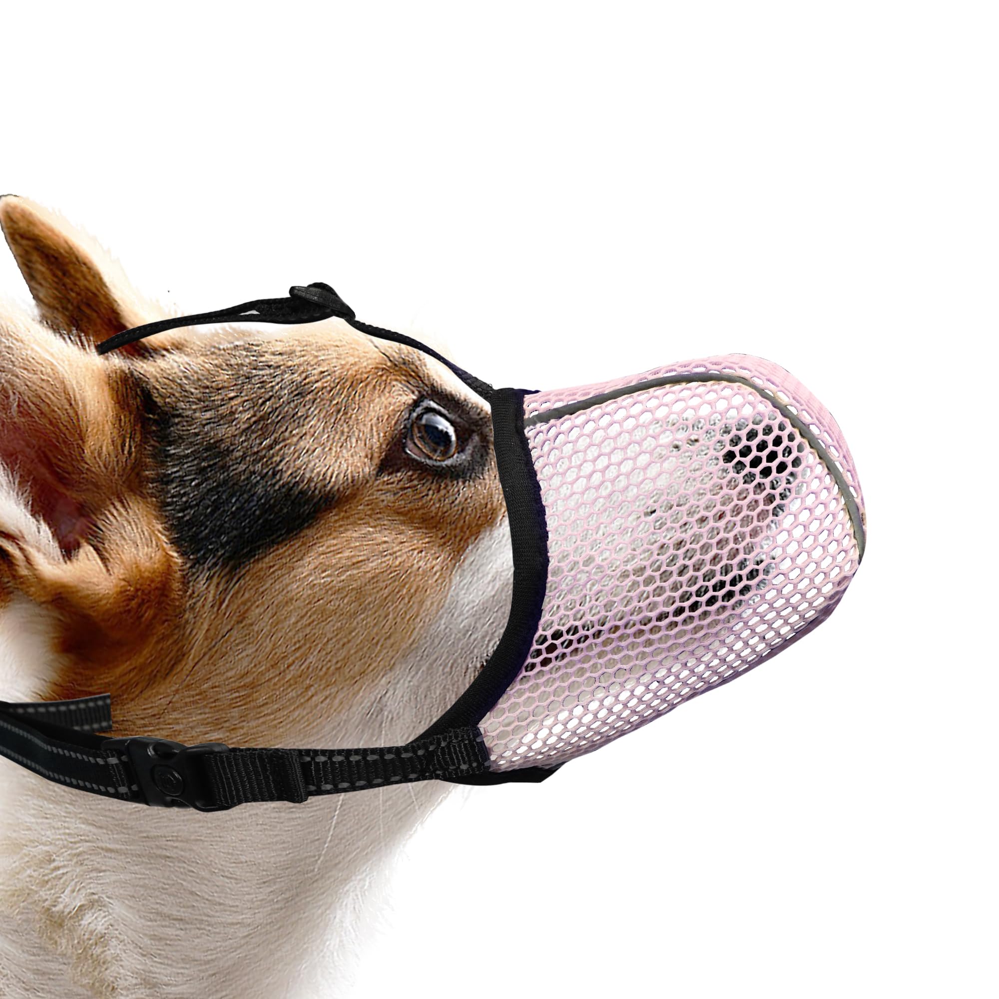 JOYPAWS Soft Dog Muzzle, Breathable Soft for All Breeds Dogs to Anti Prevent Chewing Barking Biting, Adjustable Reflective Basket Muzzle with Air Mesh Pink S — image 1