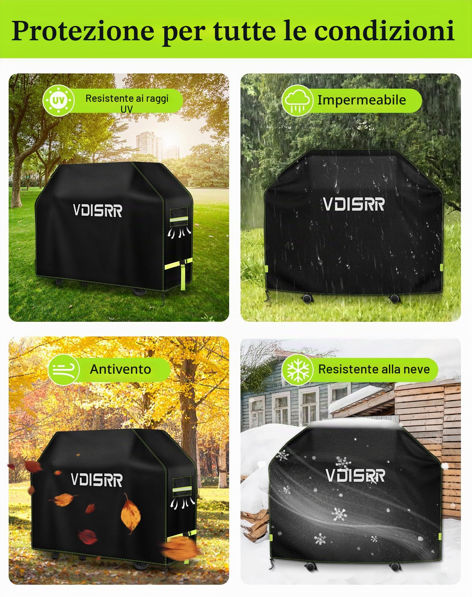 VDISRR Copertura Barbecue da Esterno, Tessuto Oxford 600D Resistente Telo Impermeabile 117 x 66 x 117 cm Copri Barbecue da Esterno per BBQ Grill Antivento UV Polvere Neve