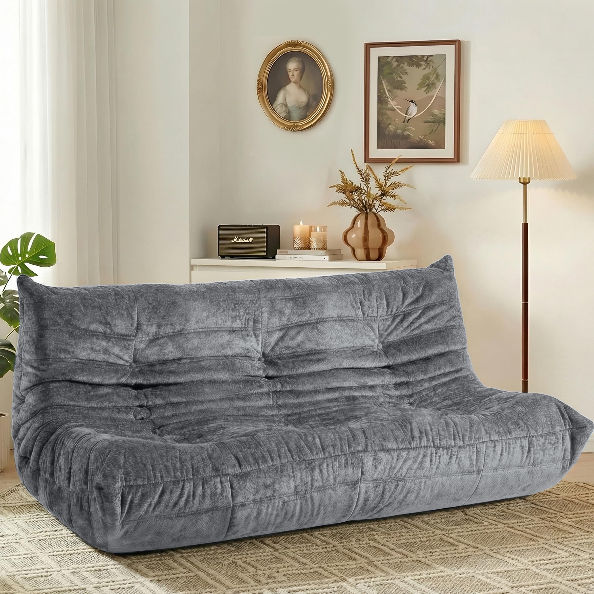 HABUTWAY Giant Bean Bag Chairs Lazy Sofa for Adults, 3 Seater, Grey
