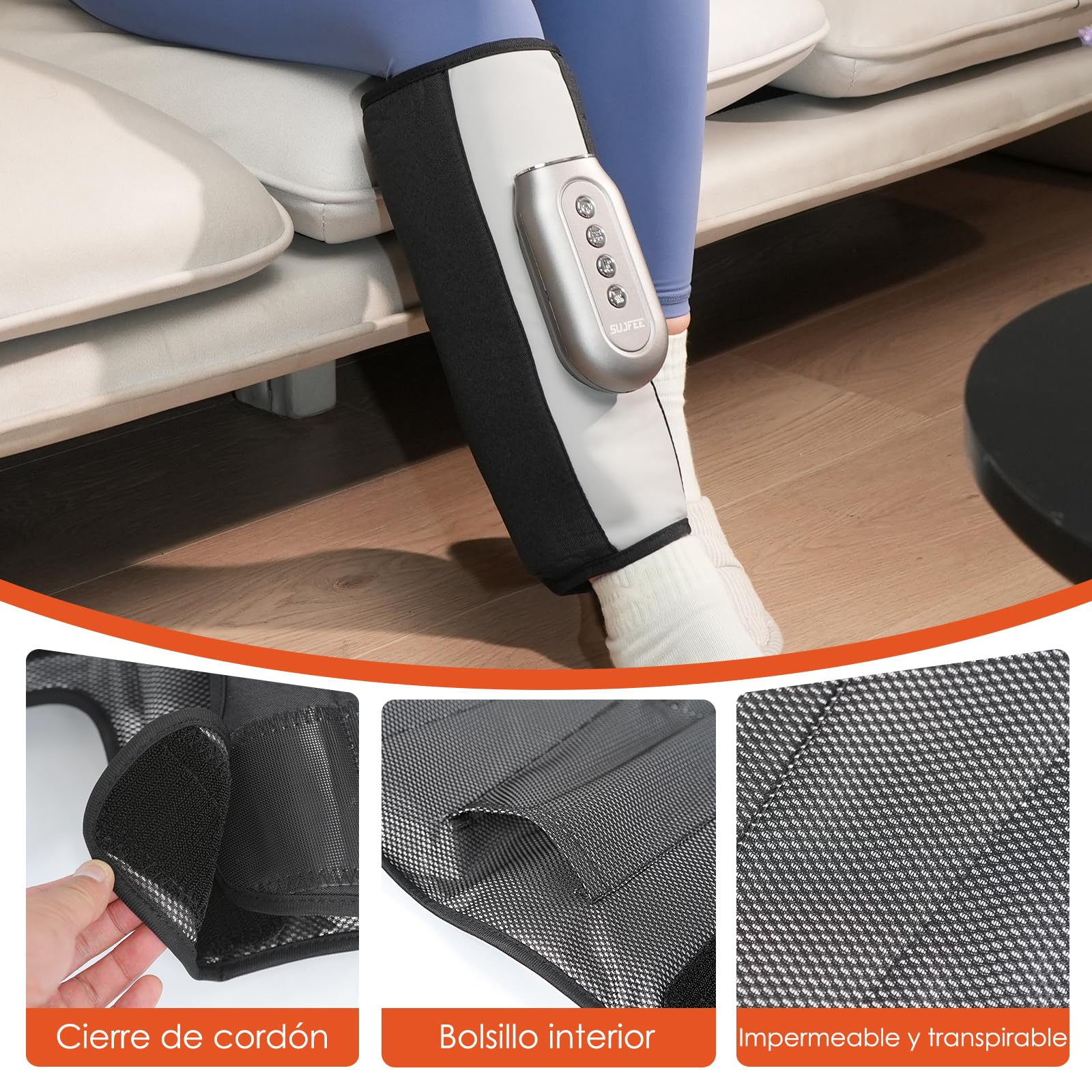 Inalámbrico Masajeador de Piernas con Compresión de Aire para Circulación y Alivio del Dolor | Control Remoto | 3 Modos + 5 Intensidades | Autoparada 15min (par)