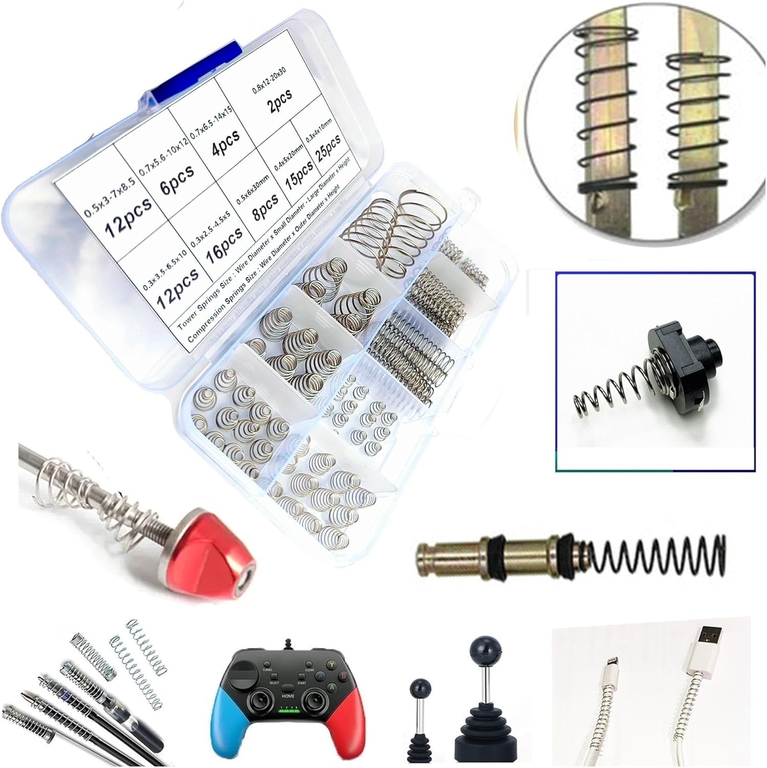 Springs Metal Springs 100pcs Return Tower Spring Set Assorted, 304 Stainless Steel Taper Return Spring Conical WD 0.3-0.8mm Height 5-30mm
