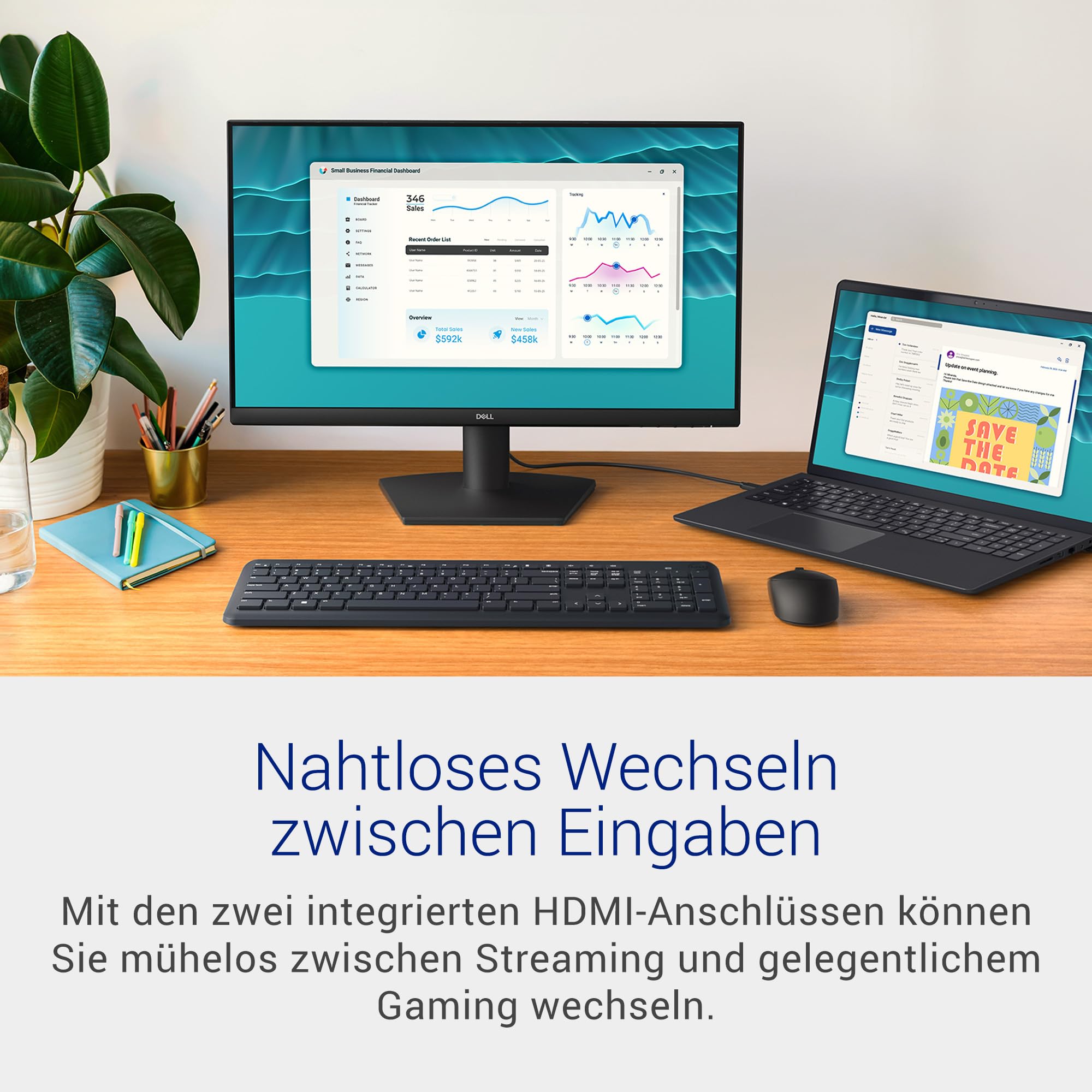 Dell 24 Monitor - SE2426HS, Full HD (1920x1080), 144Hz, IPS, 1ms MPRT, AMD FreeSync, Höhenverstellbar, VESA (100x100mm), 2 HDMI, 3 Jahre Garantie, Schwarz