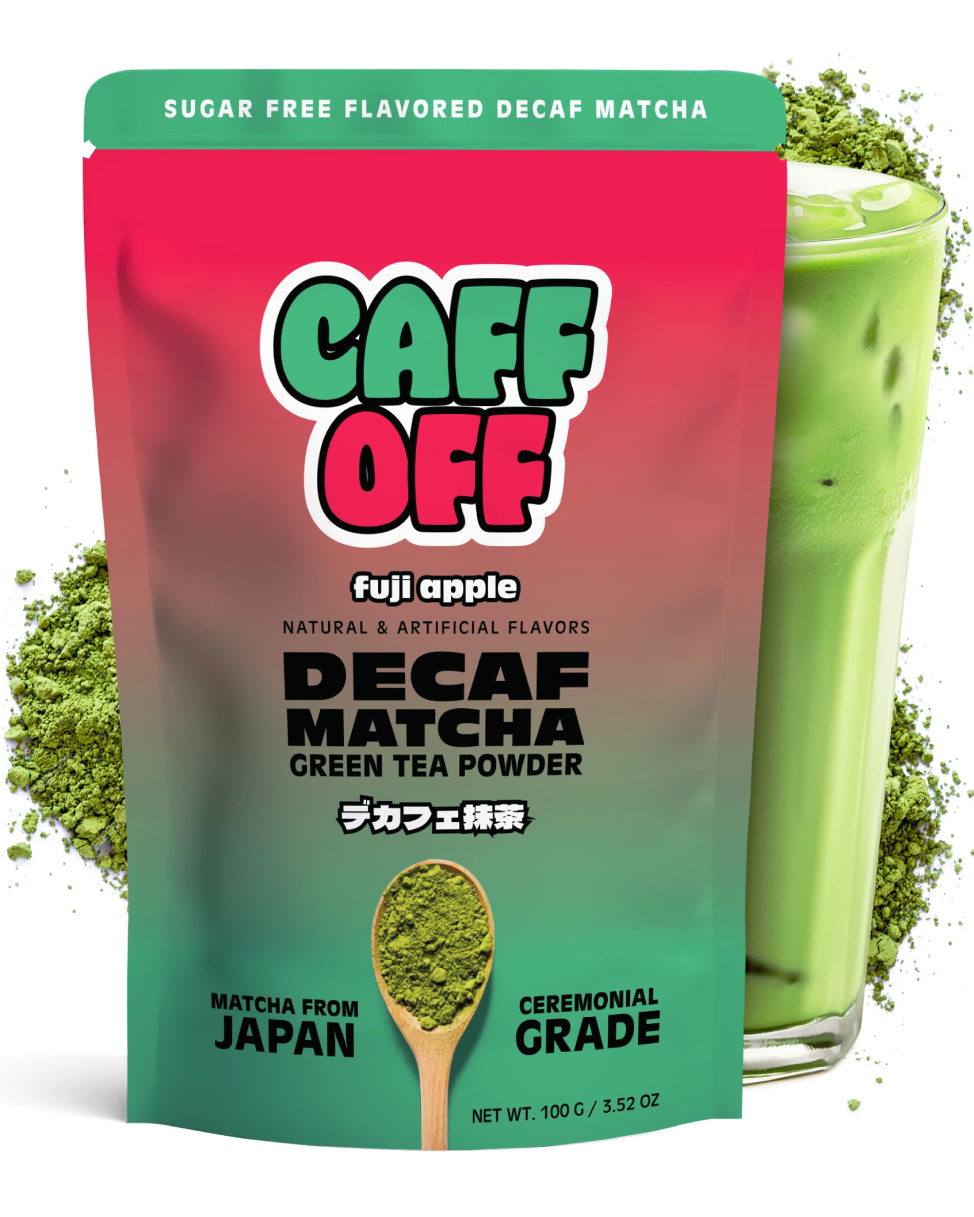 Decaf Apple Matcha Green Tea Powder From Japan – 3.52 oz / 100 g – Ceremonial Grade & Sugar-Free – No Fillers or Milk Powders – Naturally