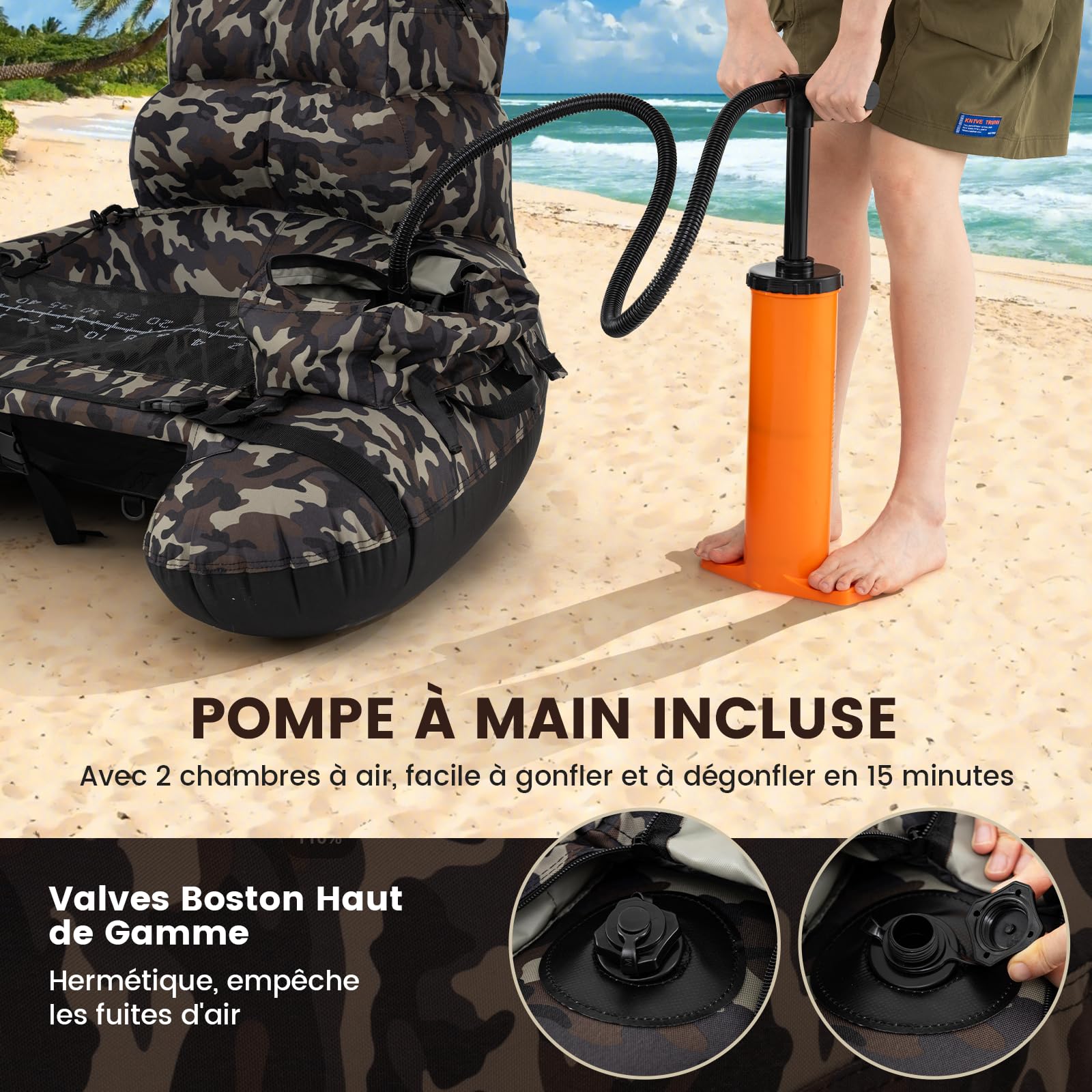 GOPLUS Float Tube 1 Place avec Support de Canne, Bateau de Pêche Gonflable Dossier, Sangles Réglables,Portable avec Pagaie en Alu.,Pompe, Flotteur avec Poches Rangement