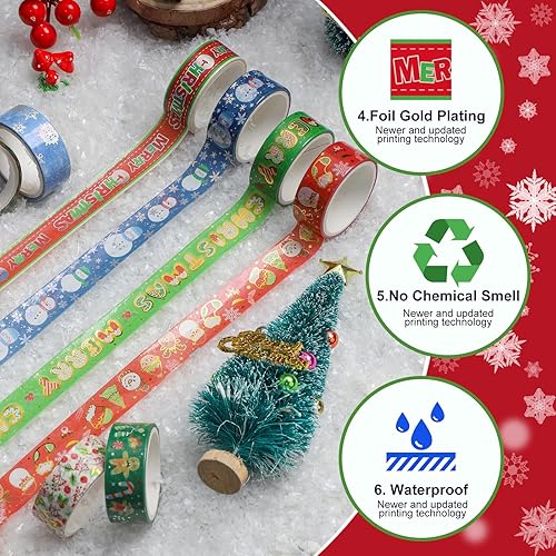 Miniatura 4 de 16 rollos de cinta washi de Navidad, cinta adhesiva roja y verde, cinta decorativa de papel de aluminio plateado para álbumes de recortes de