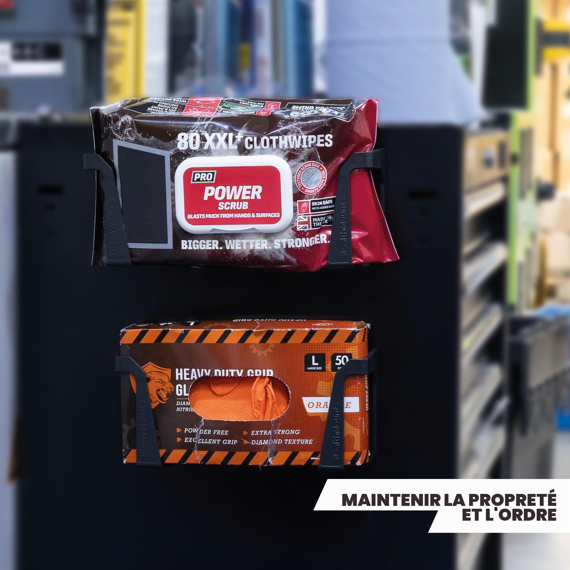 StealthMounts Porte-essuie – Lot de 2 Porte-essuie à monter au mur et étagères de rangement pour atelier, garage et stations de nettoyage – Fabriqué au Royaume-Uni